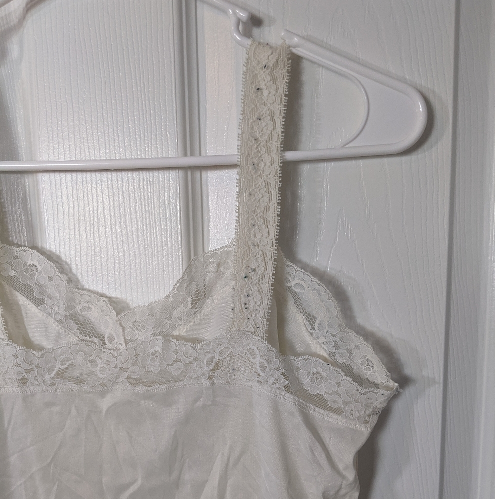 Vintage Lace‎ Trim Florette Center Ivory Pick-Up Stitch Nylon Slip Cami Size M - Picture 6 of 8